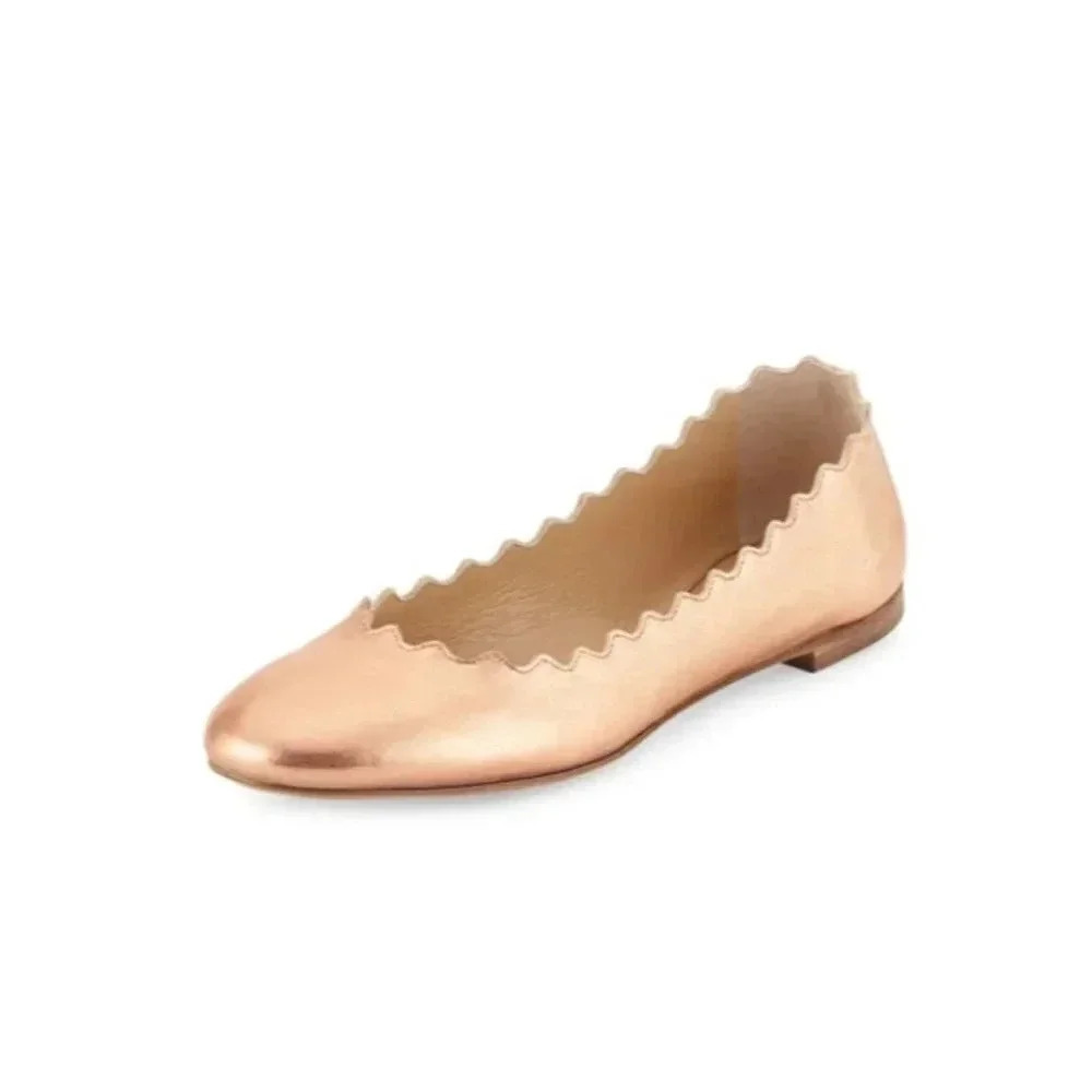 Chloe - Lauren Scalloped Leather Ballerina Flat Pastel Rose Gold Y2K